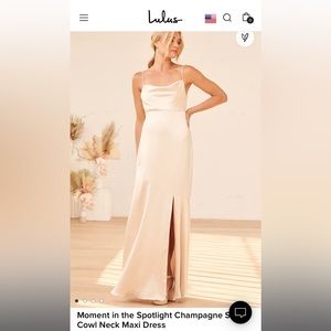 Lulus Women’s champagne satin cowl neck maxi dress xs